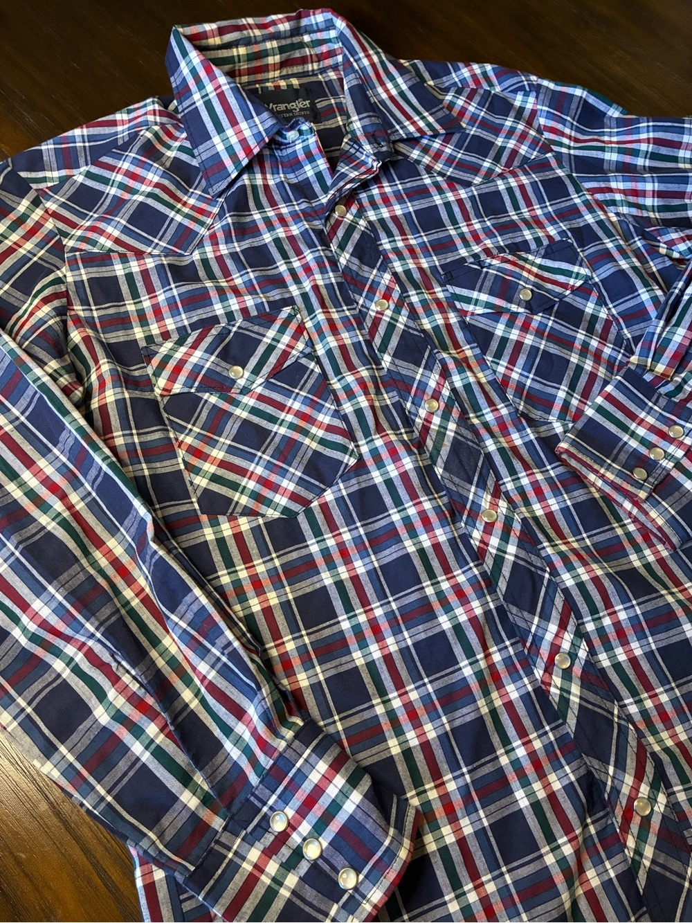 Wrangler Blue Plaid Long-Sleeve Western Shirt